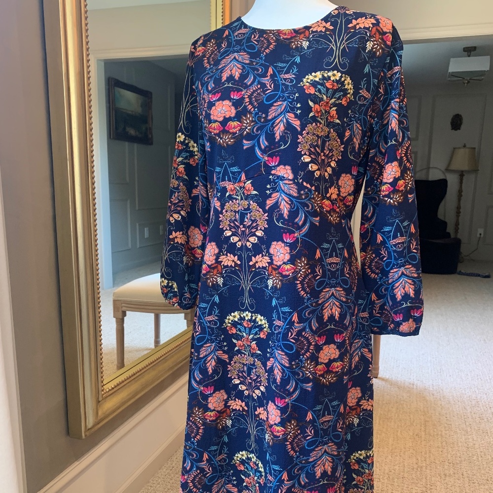 Blue Floral Leaf print Midi Dress